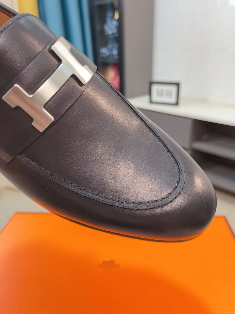 Men's shoes 💰560🌹🌹Niuli "HERMES" Hermès business leather shoes, original factory configuration, original imported cowhide upper + luxury hardware logo + fully imported original customized cowhide lining, sole: rubber wear-resistant outsole, difficult craftsmanship, original factory follow-up goods, 🔍🔍high quality code number: 38-44 45 can be customized